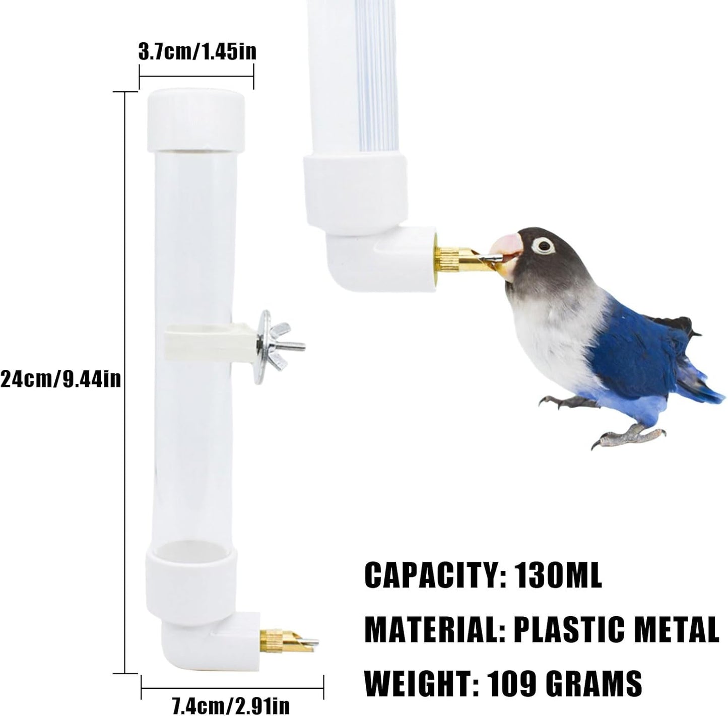 Automatic Parrot Water Dispenser - 1PC Bird Water Bottle with Cleaning Brush, Cage Accessories Drinker Bowl Fountain for Parakeet, Cockatiel, Lovebirds, 130ML