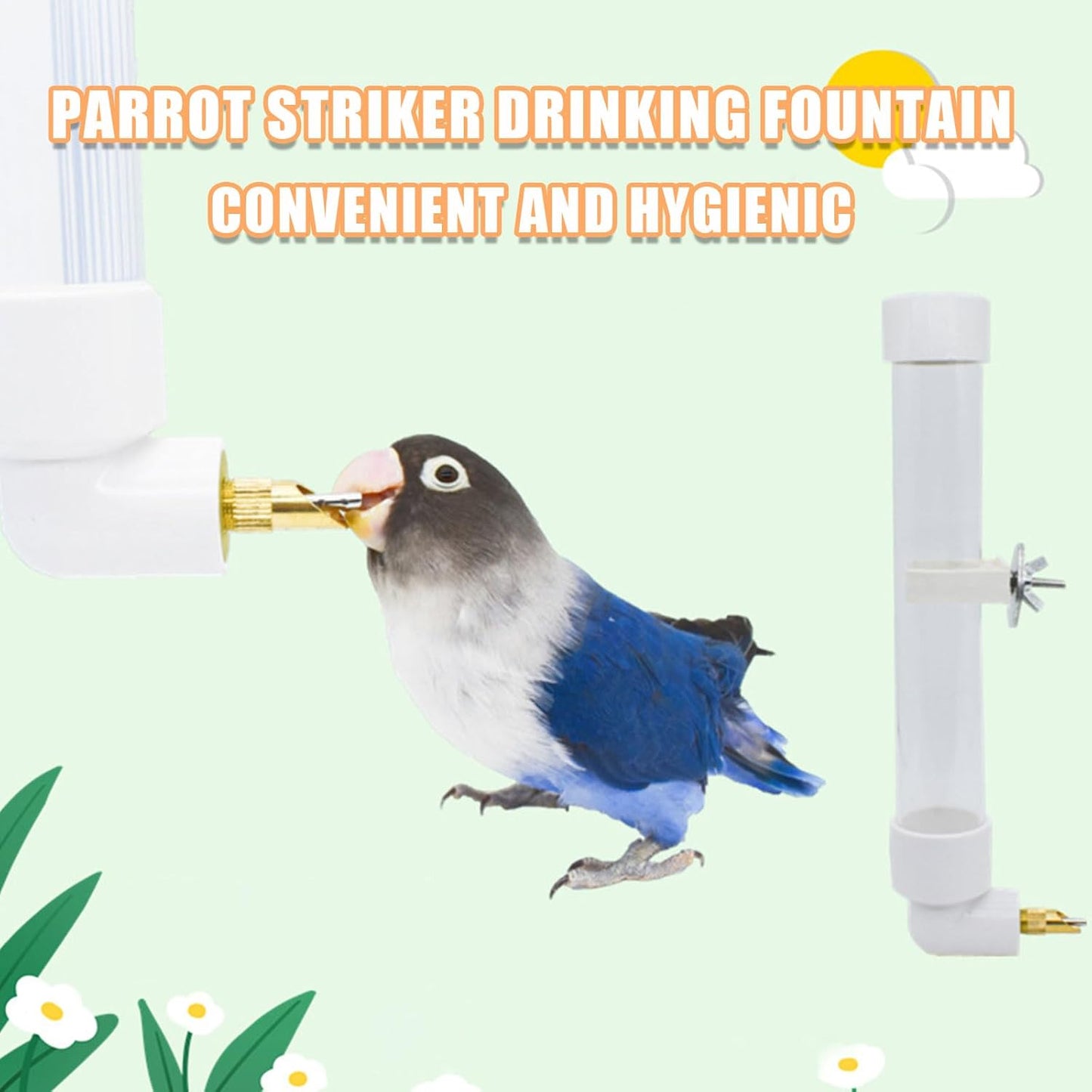 Automatic Parrot Water Dispenser - 1PC Bird Water Bottle with Cleaning Brush, Cage Accessories Drinker Bowl Fountain for Parakeet, Cockatiel, Lovebirds, 130ML