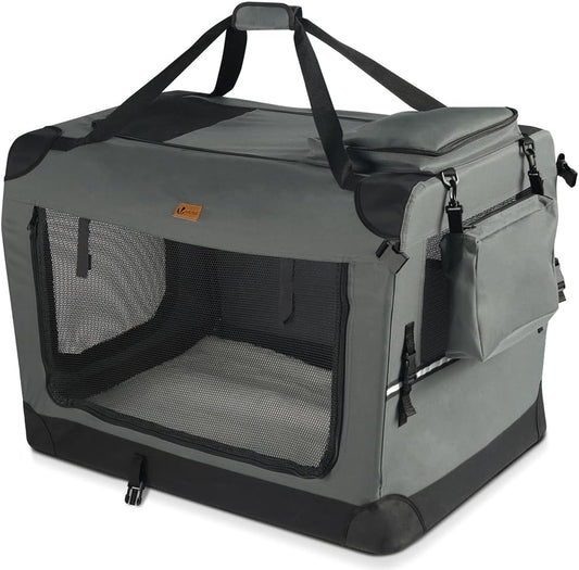 Dog Carrier XL, Foldable Pet Travel Transport Bag, Extra Large Portable Fabric Dog Crate W/Cushion, Grey