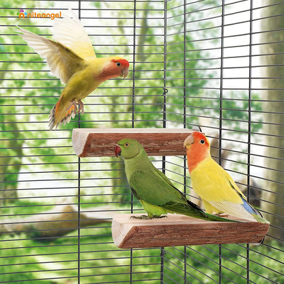 2 Parrot Cage Perch, Wooden Platform Standing Branch for Chewing Exercise, Bird Stand Perch Swing Toys Cage Accessories for Cockatiels Parakeets Conures Budgies