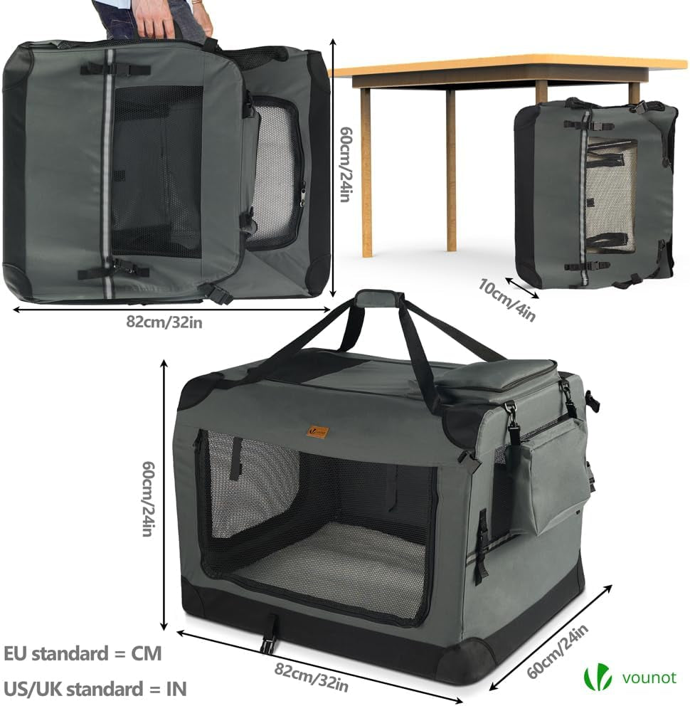 Dog Carrier XL, Foldable Pet Travel Transport Bag, Extra Large Portable Fabric Dog Crate W/Cushion, Grey