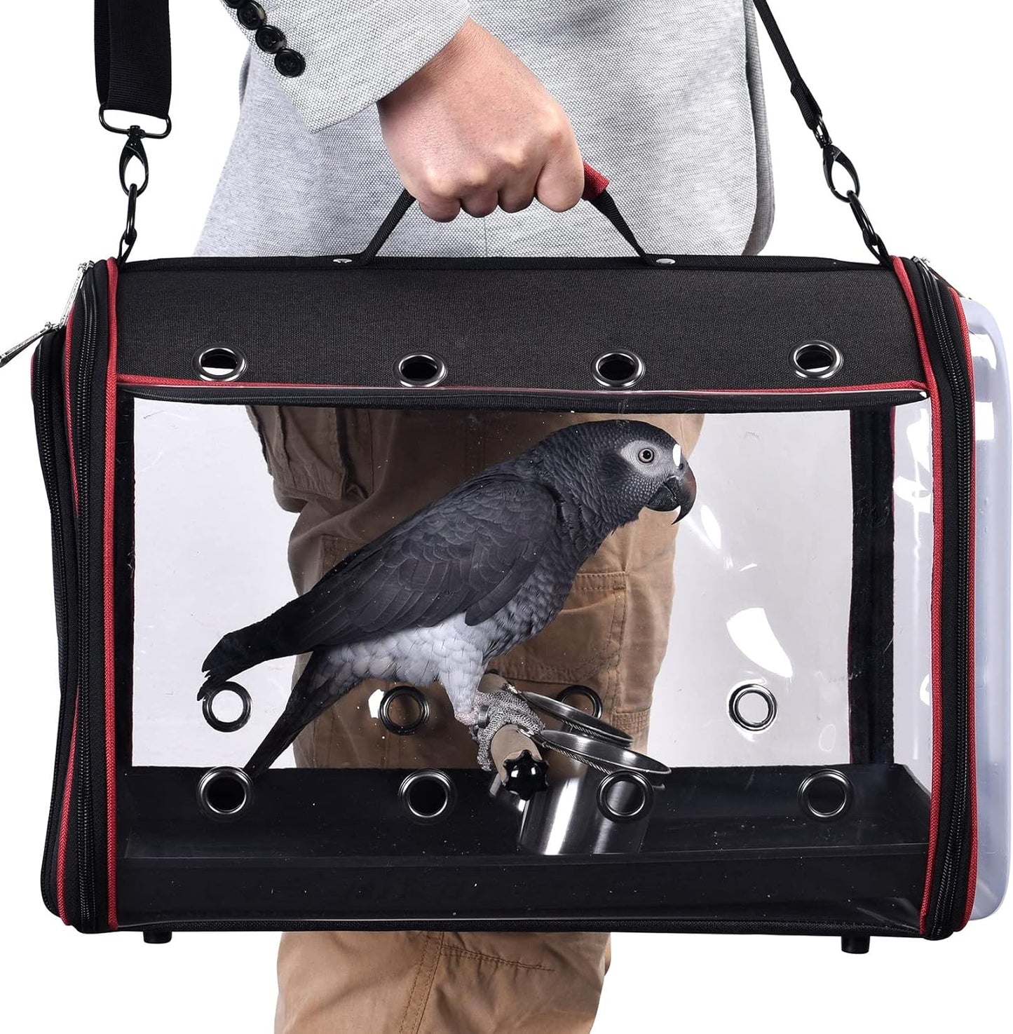 Lightweight Bird Carrier, Bird Travel Cage (Large 19 X 12 X 13, Black)