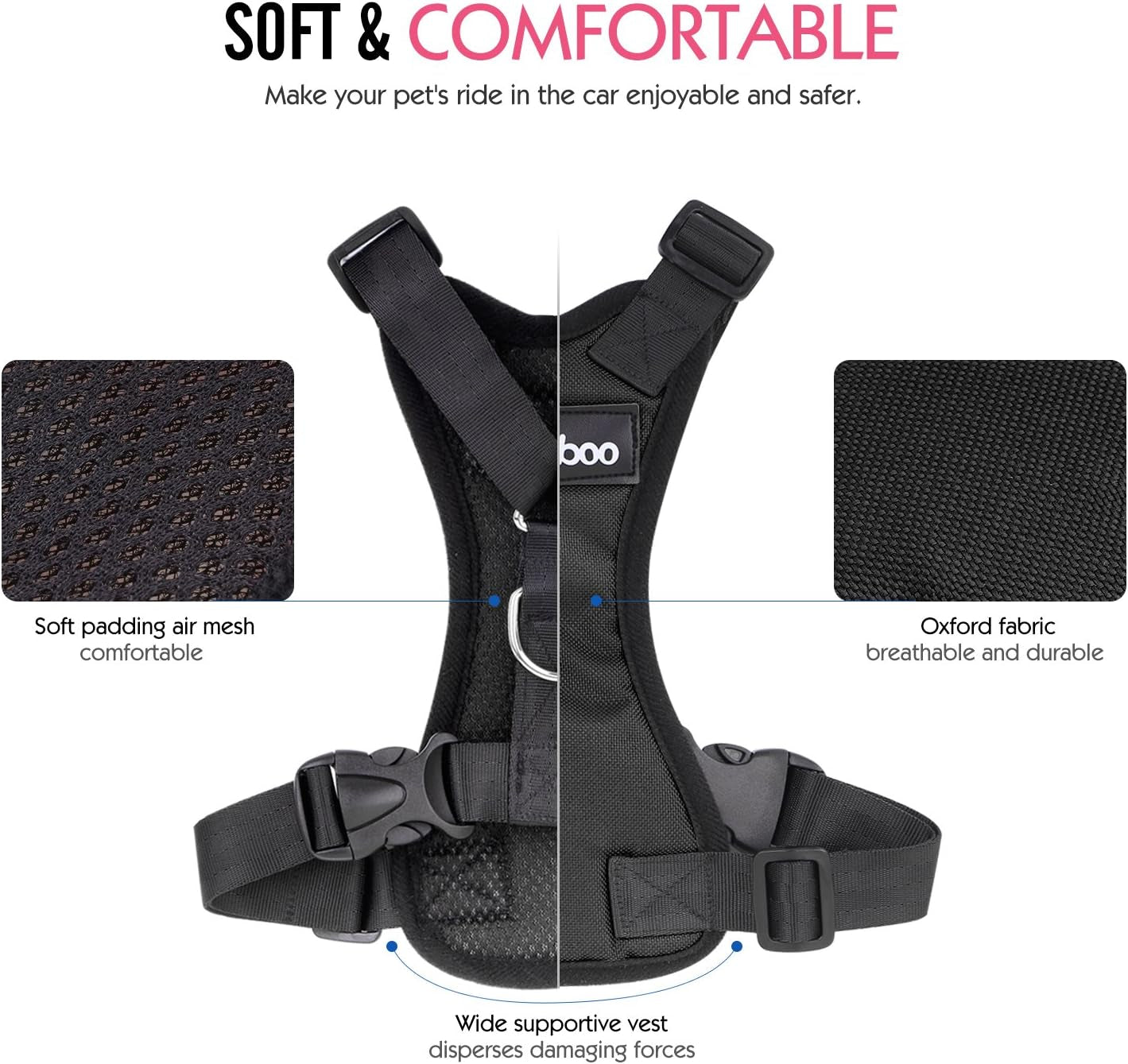 Dog Safety Vest Harness, Pet Car Harness Vehicle Seat Belt with Adjustable Strap and Buckle Clip, Easy Control for Driving Traveling Safety for Small Medium Dogs Cats, Small, BLACK