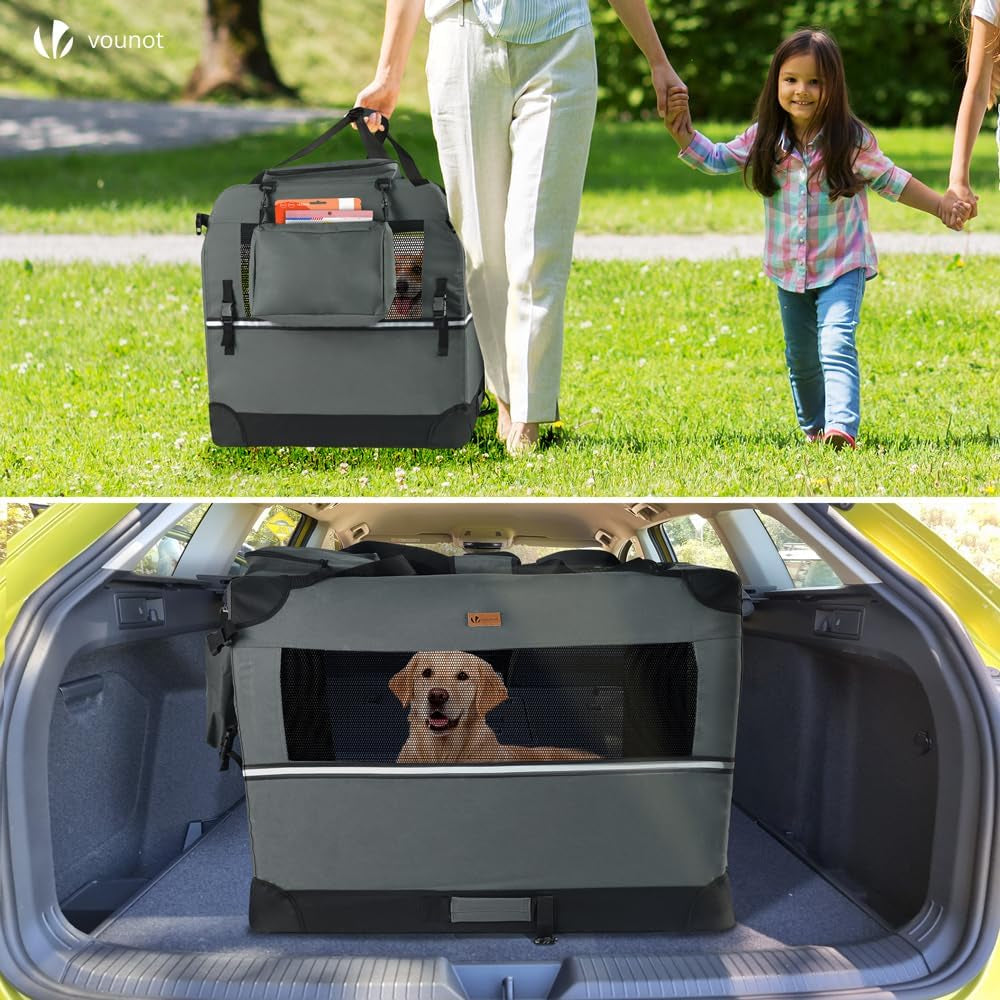 Dog Carrier XL, Foldable Pet Travel Transport Bag, Extra Large Portable Fabric Dog Crate W/Cushion, Grey