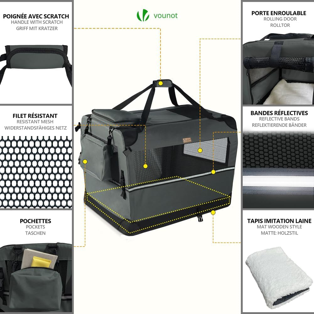 Dog Carrier XL, Foldable Pet Travel Transport Bag, Extra Large Portable Fabric Dog Crate W/Cushion, Grey