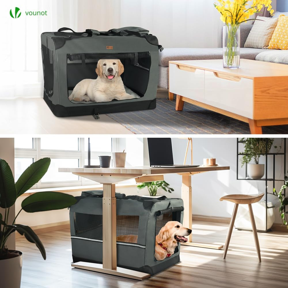 Dog Carrier XL, Foldable Pet Travel Transport Bag, Extra Large Portable Fabric Dog Crate W/Cushion, Grey