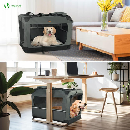 Dog Carrier XL, Foldable Pet Travel Transport Bag, Extra Large Portable Fabric Dog Crate W/Cushion, Grey