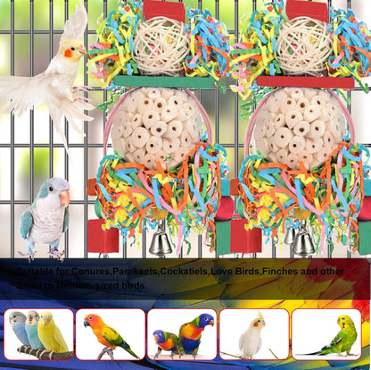 Bird Toys Conure Toys Hanging Natural Soft Sola Ball Beak Chew Shred Forage Toys for Parrots,Cockatiel,Conure,Love Birds,Parakeets,Budgie and Other Small Birds (PET-ONLY USE)