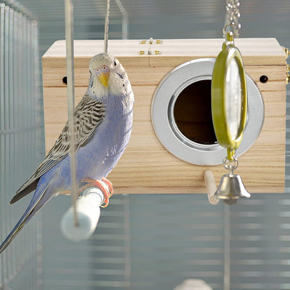 2 Pack Parakeet Nest Box, Natural Wood Bird Nesting Box, Small Bird House Breeding Box for Budgie Lovebirds, Cockatiel, Parrots Mating, Aviary, 7.7×4.7×4.7 Inches