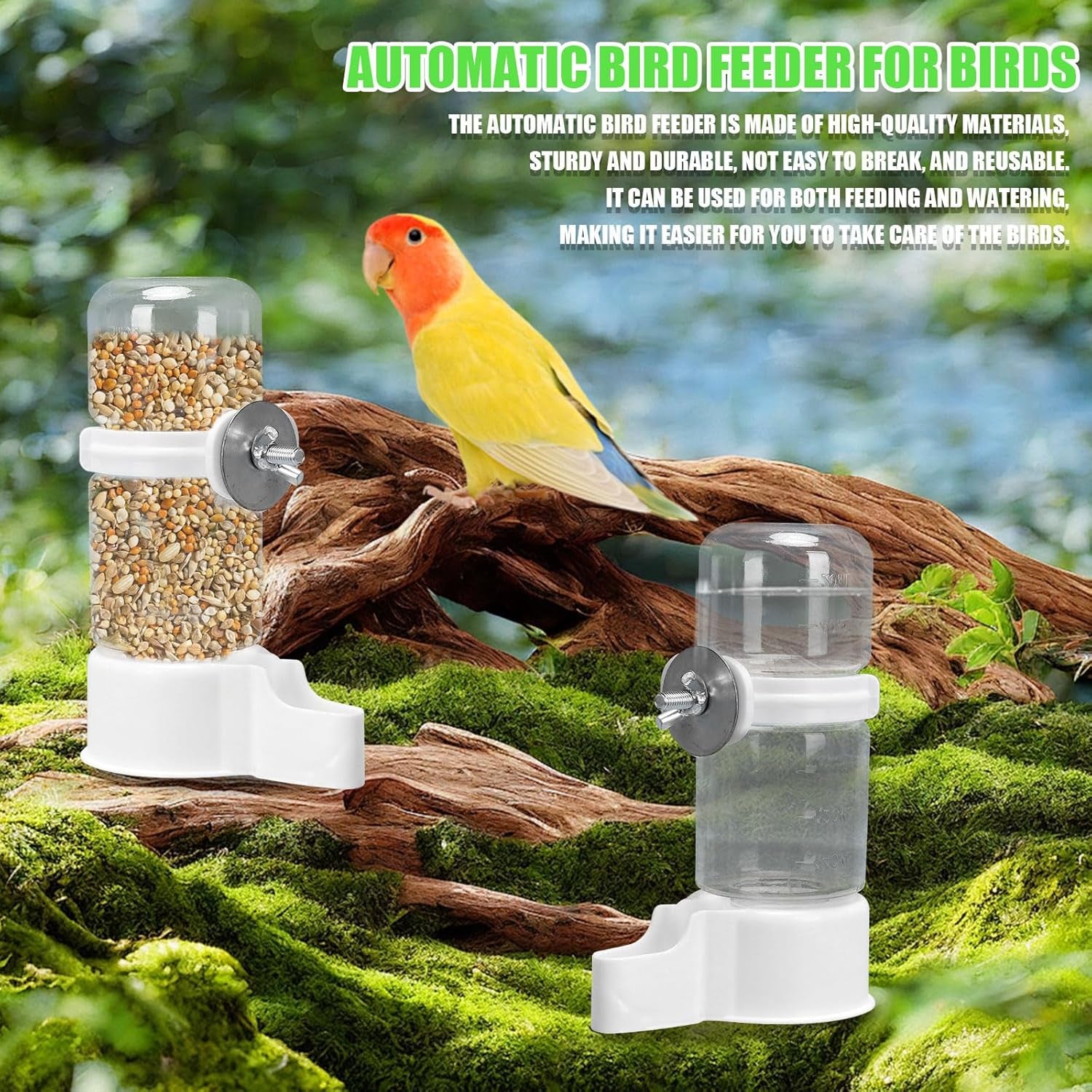 Bird Water Feeder,2Pcs Automatic Bird Water Dispenser for Cage,Parrot Water Bottle Drinker Food Seed Dispenser Cage Accessories for Parrots Budgie Lovebirds Parakeet Cockatiel (Clear 140ML)