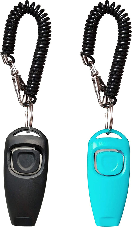 Newnewstar Pet Training Clicker Whistle with Wrist Strap - Dog Training Clickers (Black + Blue)