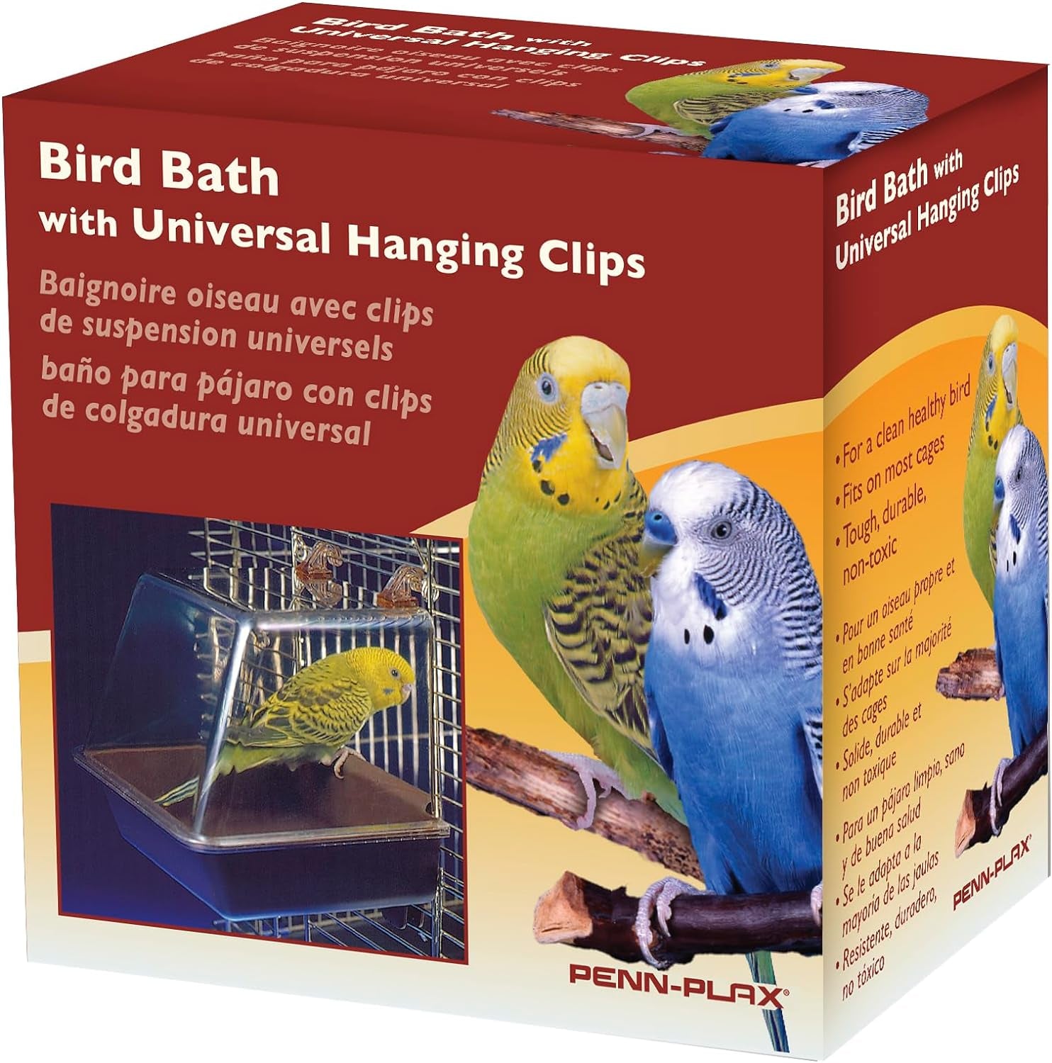 Clip-On Bird Bath – Attaches to Most Birdcages – Perfect for Parakeets, Lovebirds, Parrotlets, Finches, Canaries, and Other Small Birds – Brown