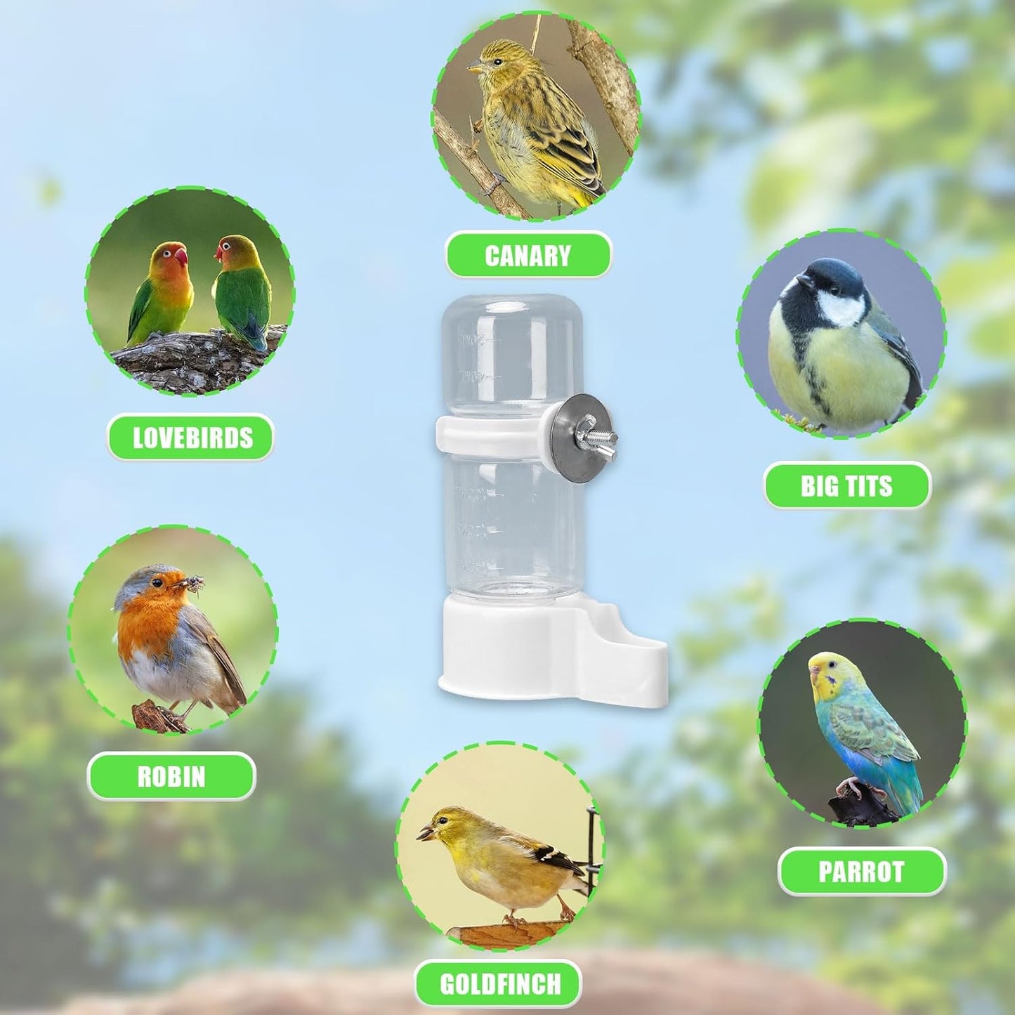 Bird Water Feeder,2Pcs Automatic Bird Water Dispenser for Cage,Parrot Water Bottle Drinker Food Seed Dispenser Cage Accessories for Parrots Budgie Lovebirds Parakeet Cockatiel (Clear 140ML)