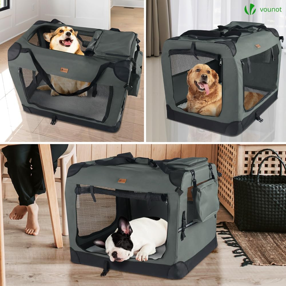 Dog Carrier XL, Foldable Pet Travel Transport Bag, Extra Large Portable Fabric Dog Crate W/Cushion, Grey